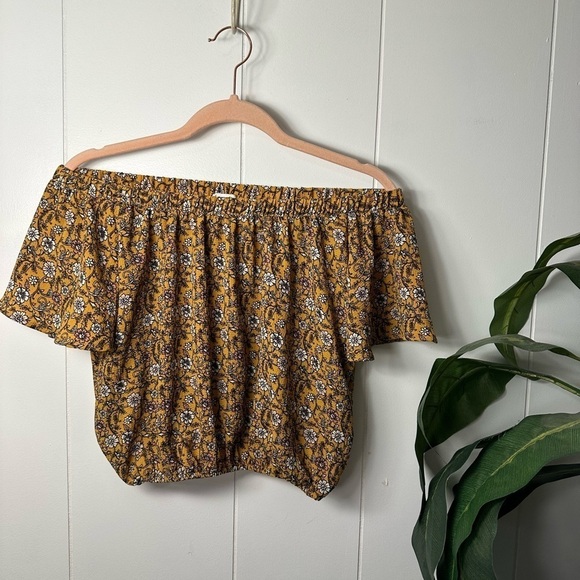 Love First Boho Off the Shoulder Mustard Crop Top, Size Small - Picture 5 of 16